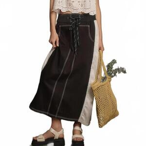 ANTHROPOLOGIE Pilcro Reworked Sporty Maxi Skirt with Drawstring Waist - Size M